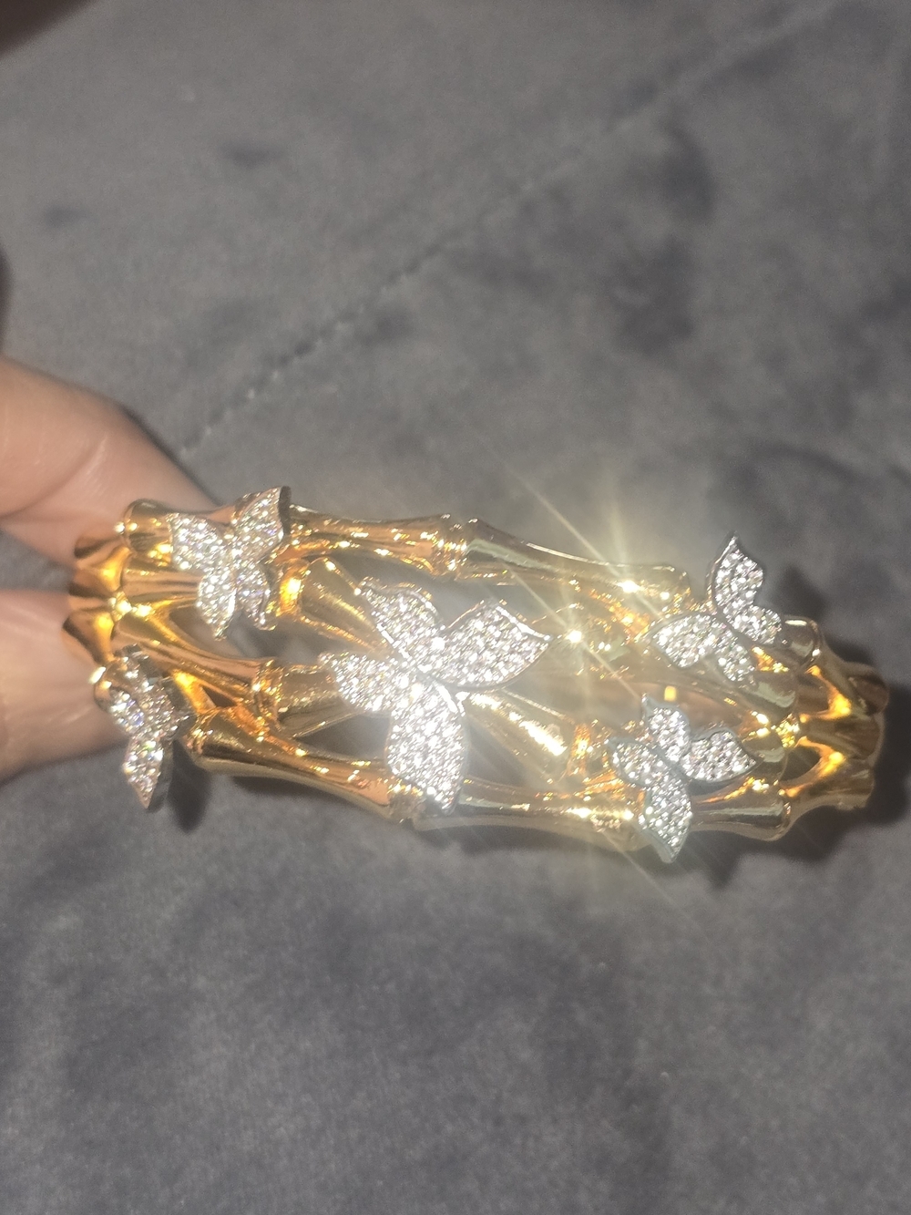22kgp Dubai Gold Floral Crystal Bangle Bracelet - Elegant Women's Jewelry